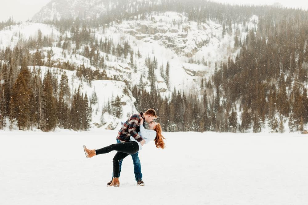 Engaged couple holding hands outdoor portrait Fort Collins Colorado