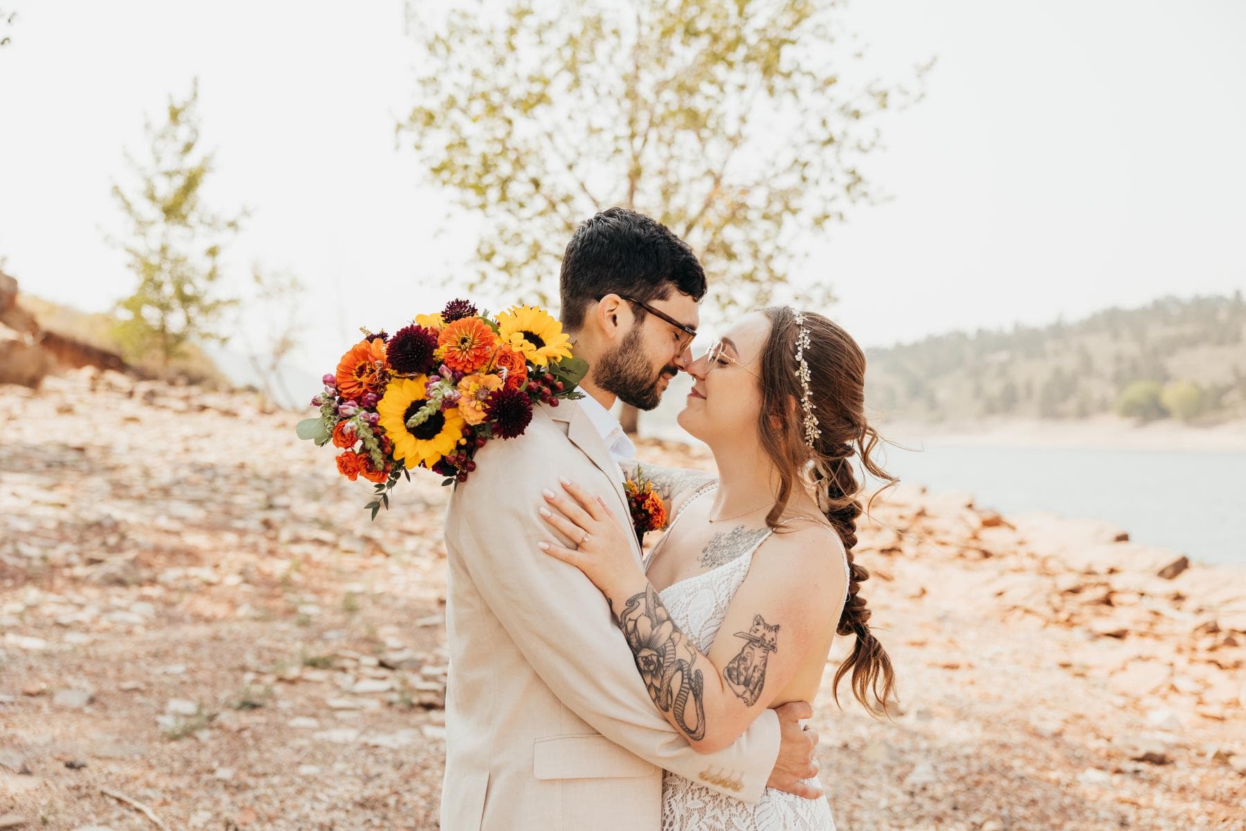 Wedding couple outdoor ceremony Loveland Colorado