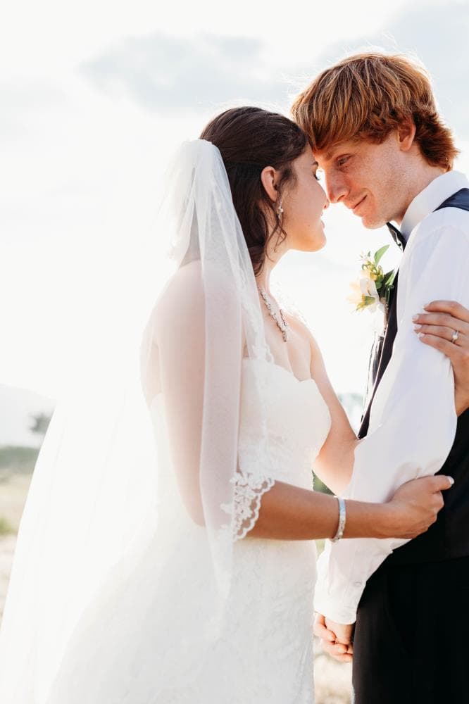Wedding couple romantic portrait golden hour Front Range Colorado